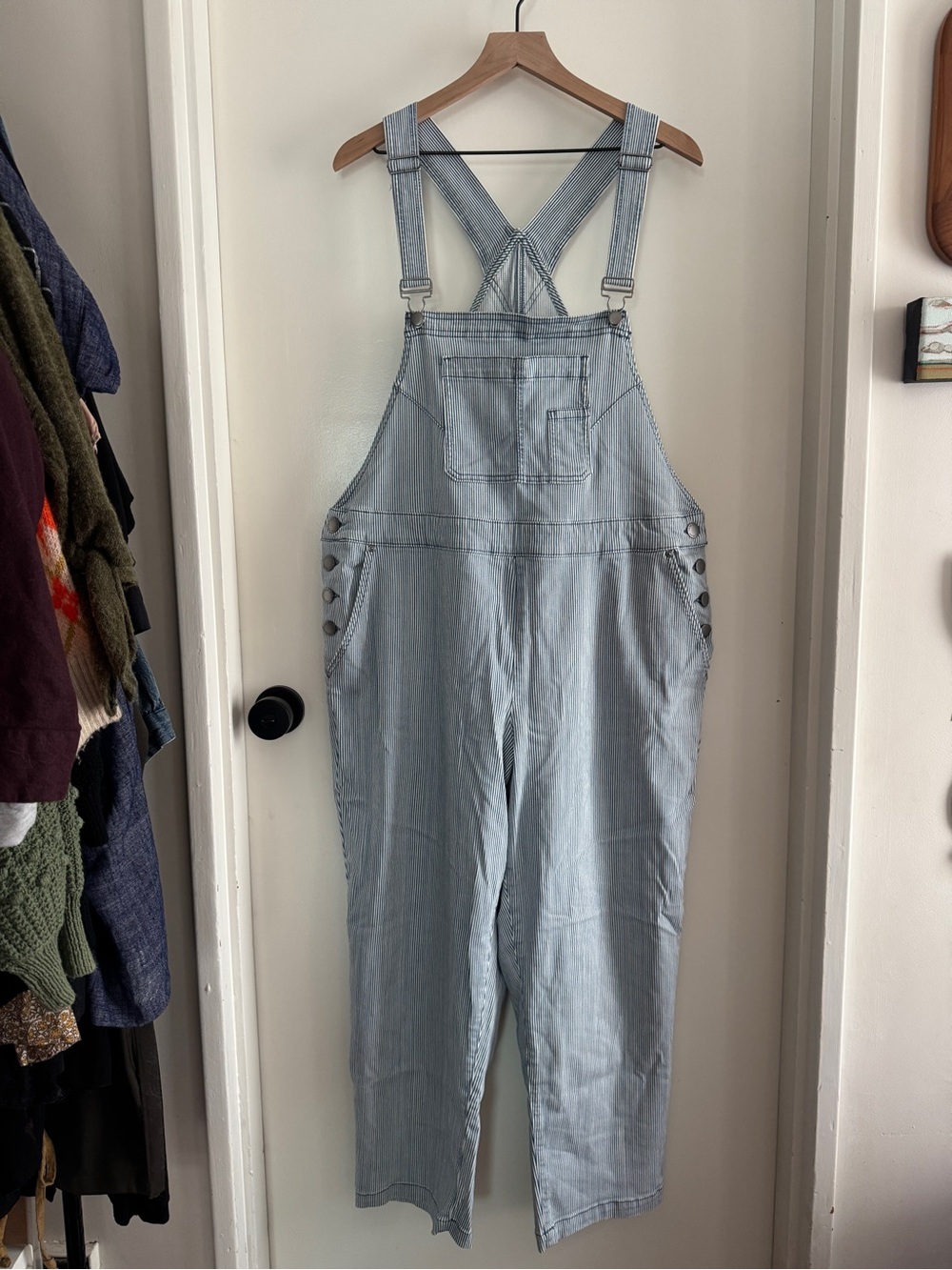 LANE BRYANT railroad stripe stretch denim Overalls - size 20